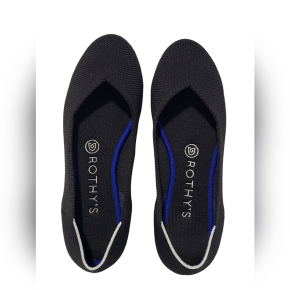 Rothy's The Flat Black Round Toe White Halo Slip on Shoes Retired Size 7.5 - Picture 1 of 12